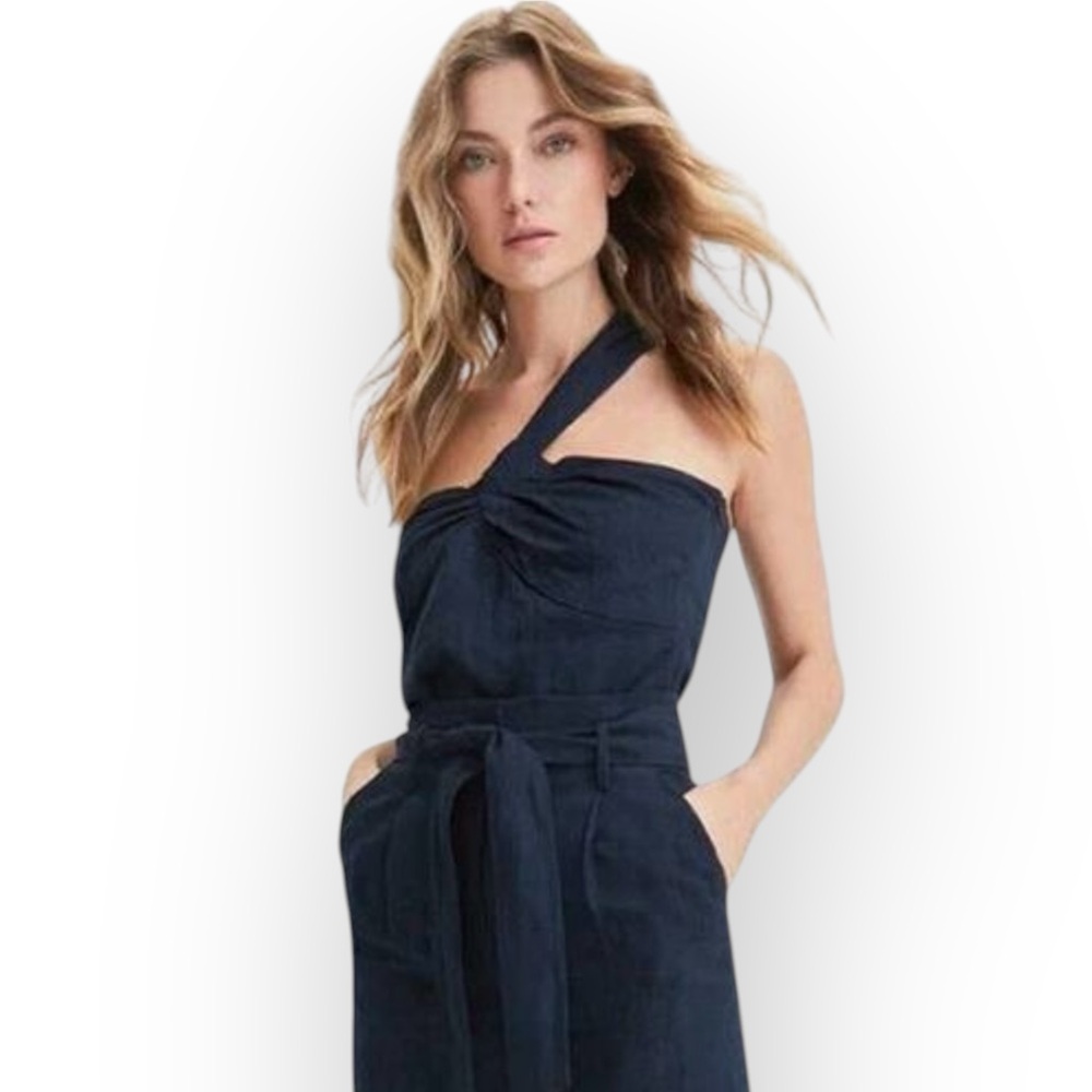New Veronica Beard Belinda Linen Jacquard One Shoulder Top Sz 10 Blue - Picture 4 of 14